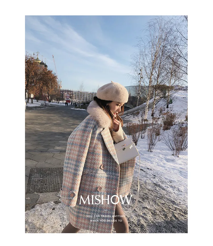 MISHOW женский верхняя одежда зимняя одежда мода теплые шерстяные смеси женский элегантный двубортный шерстяное пальто MX18D9679