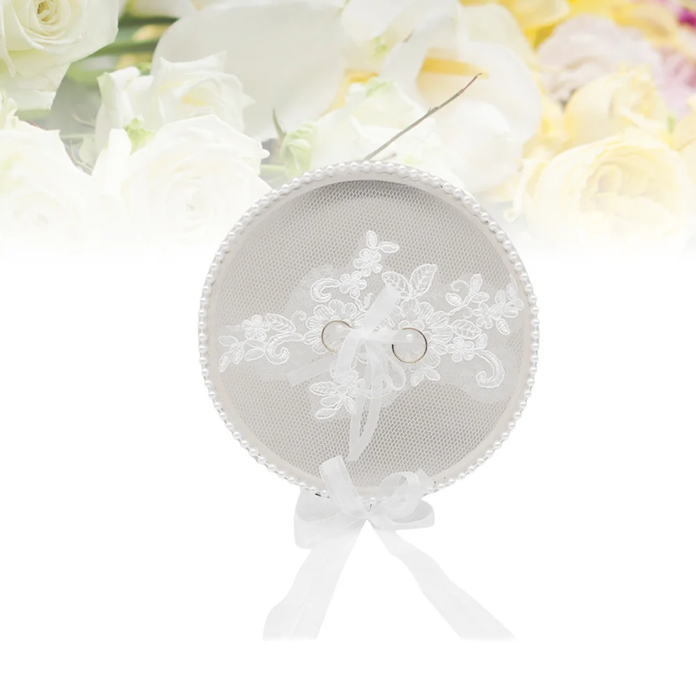 

Bowknot Ring Cushion Flower Ring Bearer Pillow Decorative Wooden Hoop Ring Pillow for Wedding Engagement Ceremony