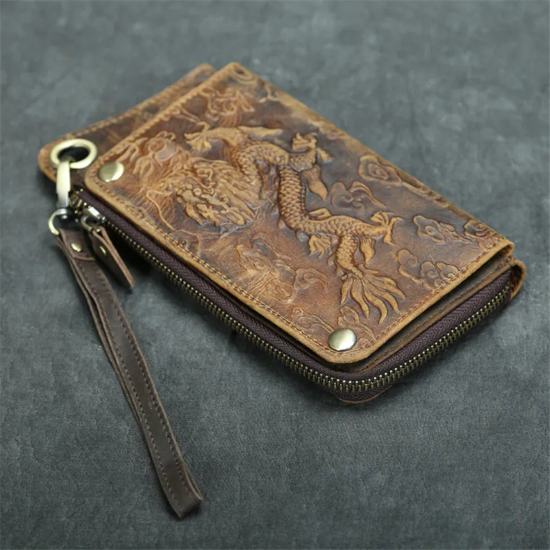 Мужские кошельки длинные Ретро стиль с рисунком дракона держатель для карт