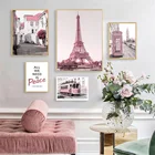 Настенные плакаты и картины с изображением розового города, трамвая, парижской башни, скандинавские картины на холсте для декора гостиной