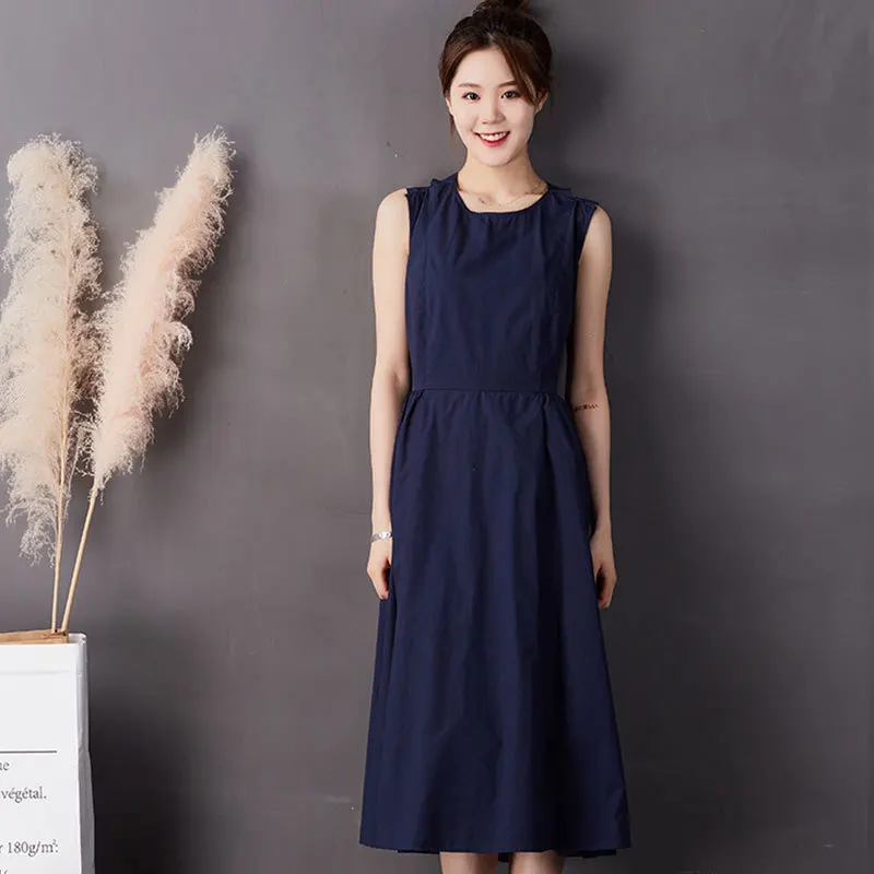 

Taoren Japanese casual simple dress, beautiful back, large size, fashionable women's dress, sleeveless medium and long skirt,