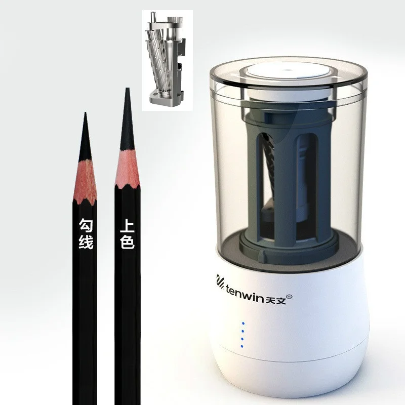 TEN-WIN Electric Pencil Sharpener with Replaceable knife Dual Purpose Automatic Art Learning Sketch Pencil Electronic Sharpener - Цвет: Белый