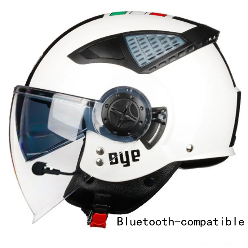 Bluetooth-compatible Motorcycle Vintage Helmet 3/4 Open Face Summer Jet Scooter Half Face Motorbike Helmets  White M L XL DOT