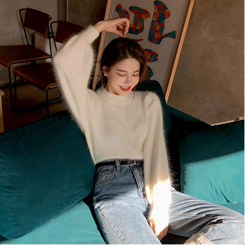 Женский вязаный свитер Leiouna повседневный однотонный теплый джемпер с длинными