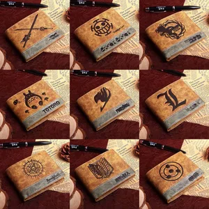 Короткий кошелек из искусственной кожи, цвета хаки, Джоджо, пиратский король, череп, тетрадь смерти, Хвост Феи, меч Тоторо, искусство онлайн-Атака Титанов, с отделением для монет