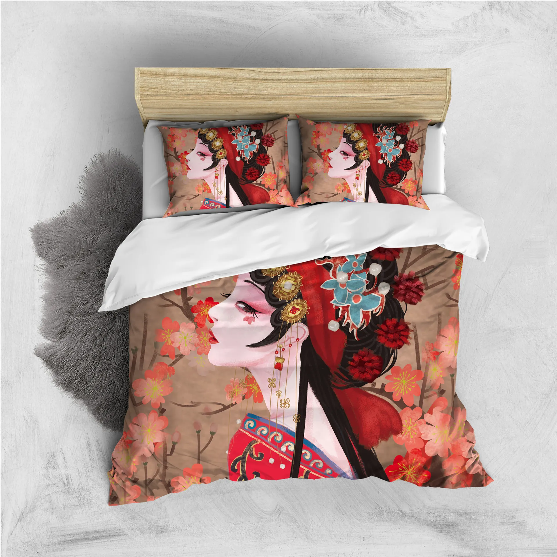 

3D Digital Printing Bedding Set Chinese Style Series Quilt Cover Pillow Case Set Opera Style 2/3PC Set Sheng Dan Jing Mo Chou