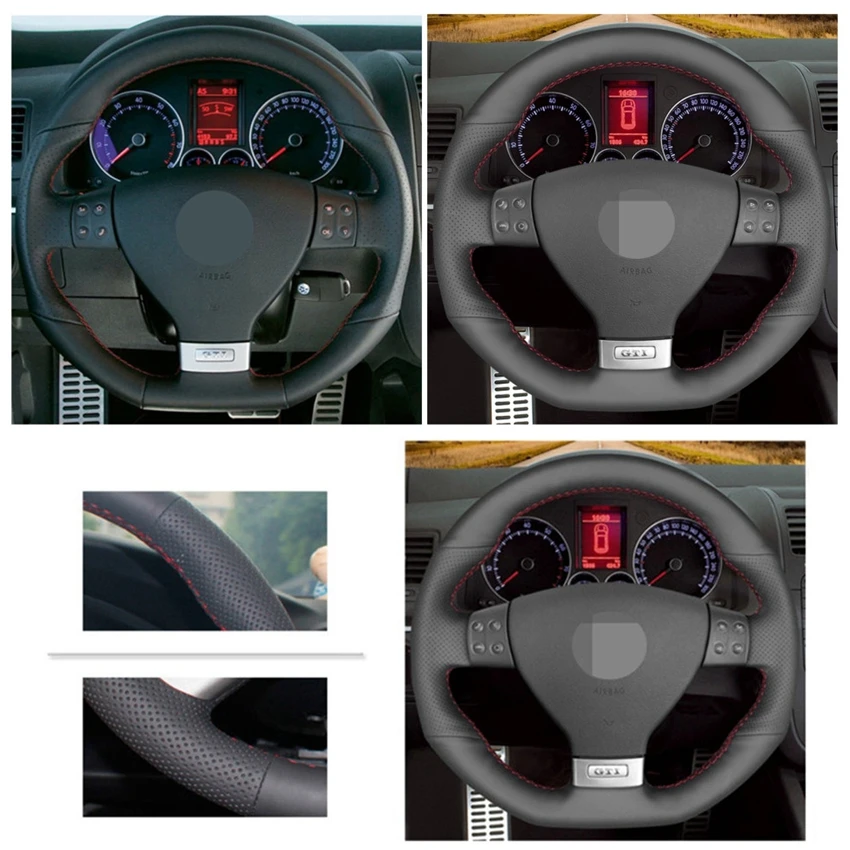 Черная искусственная кожа прошитая вручную чехол рулевого колеса автомобиля для