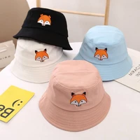 new cartoon bucket hat fox embroidered fisherman hat summer beach cap outdoor childrens sun protection hat unisex panama cap