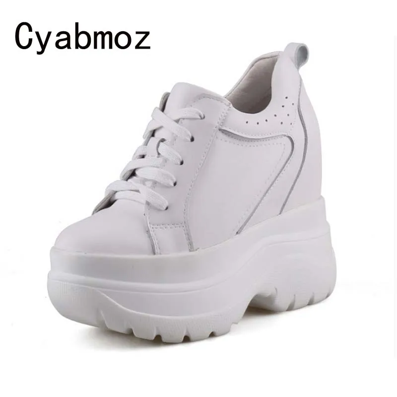 

Women Chunky Sneakers Fashion Platform Height Increasing 11cm Ladies Trainers Thick Bottom Casual Shoes Woman Genuine Leather