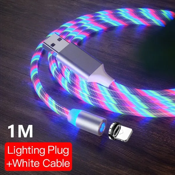 For iPhone White 1M ACCEZZ Магнитный зарядный кабель освещение тип-c микро кабели для зарядного устройства USB для iPhone X 7 samsung Android Магнитный зарядный шнур 1 м 2 м - Цвет: For iPhone White 1M
