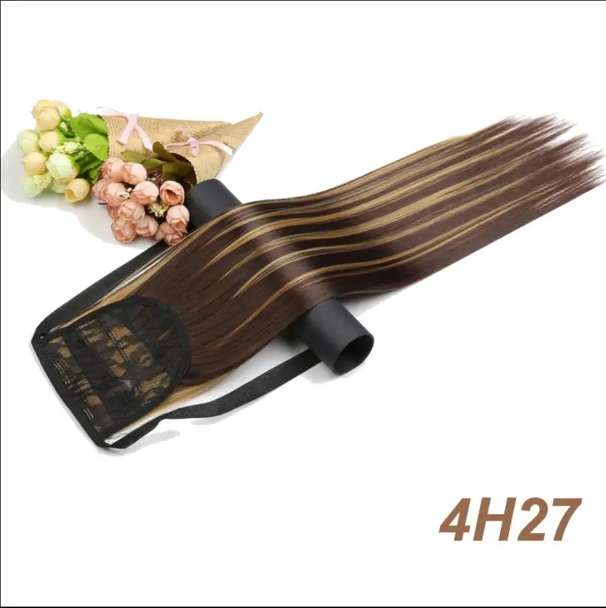 Xinran22 дюйма, 1 шт., конский хвост, волосы для наращивания, прямые, на заколках, синтетические, на шнурке, шиньоны, конский хвост, волосы для наращивания для женщин - Цвет: 4H27