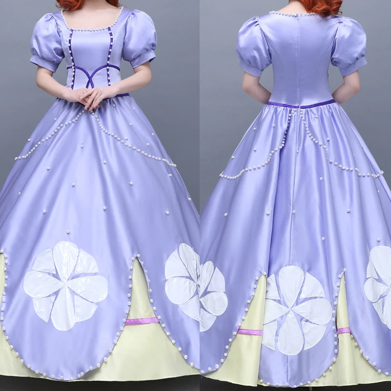 

Cartoon Cosplay Princess Sofia Costume Halloween Carnival Role-playing Ball Gown Adult Women Purple Elegant Party Dress