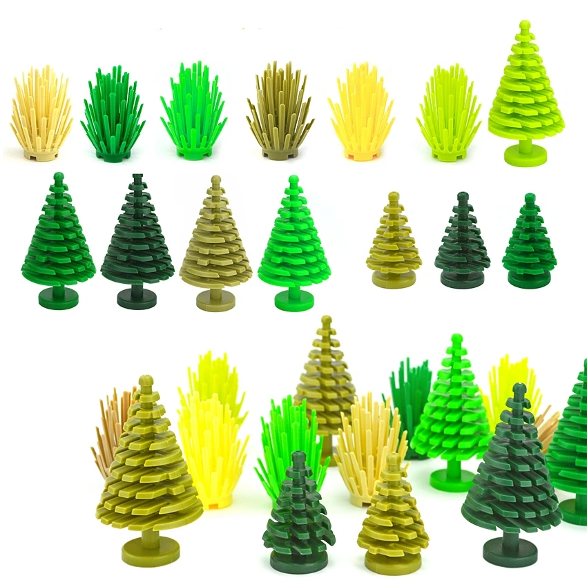 

City House Accessories MOC Bricks 3471 2435 6064 Plant Tree Pine Prickly Bush 2x2x4 Green Grass Building Bricks Creative Toys