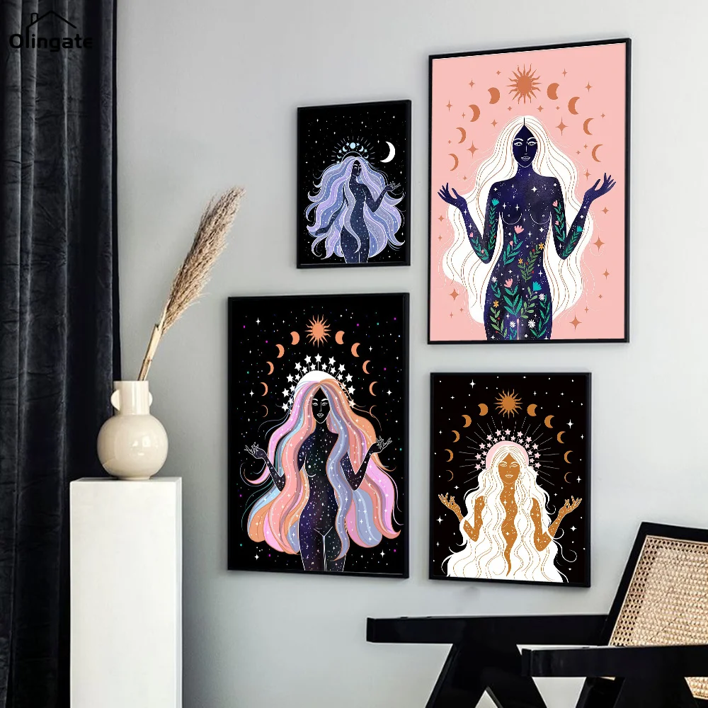 

Vintage Religion Female Canvas Painting Abstract Portrait Yoga Wall Art Picture One Piece Canvas Poster Room Home Decoration