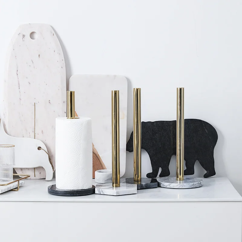 Modern Paper Towel Holder Roll Toilet Gold Stand With Marble Base Vertical Rack Countertop Kitchen Dispenser | Дом и сад