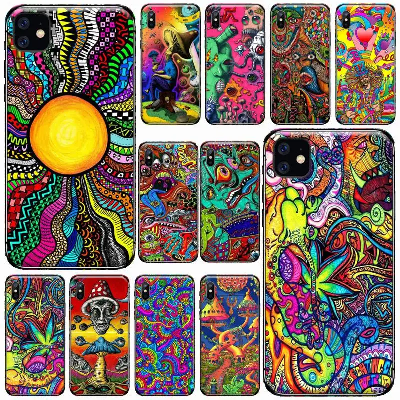 

Psychedelic Trippy Abstract visual art Phone Case for iPhone 11 12 pro XS MAX 8 7 6 6S Plus X 5S SE 2020 XR Soft silicone cover