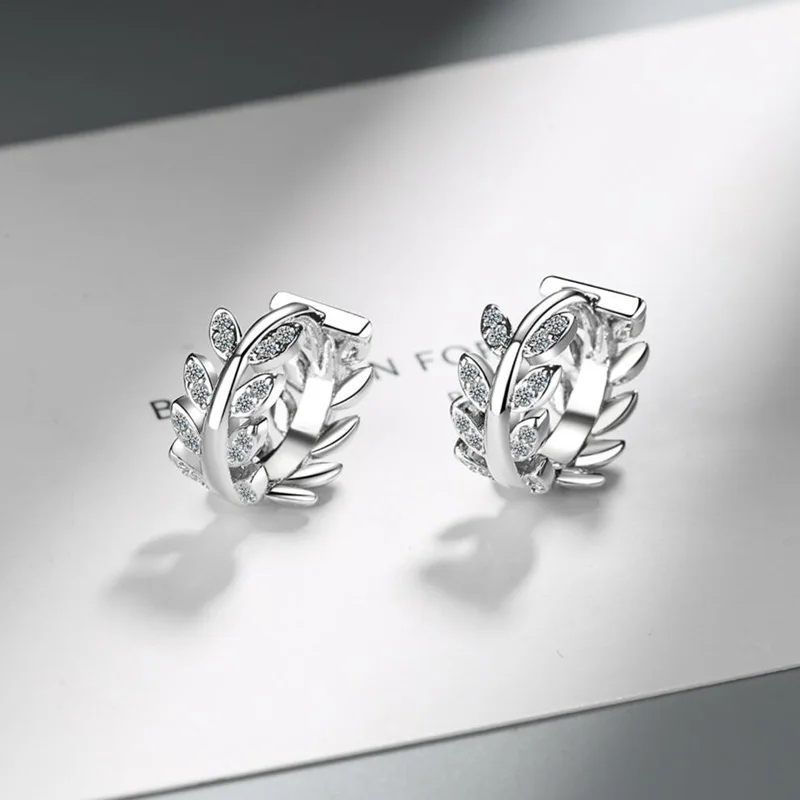 

KOFSAC Fashion 925 Sterling Silver Earrings For Women Shiny Zircon Cute Leaves Ear Hoop Jewelry Girl Valentine's Day Accessories
