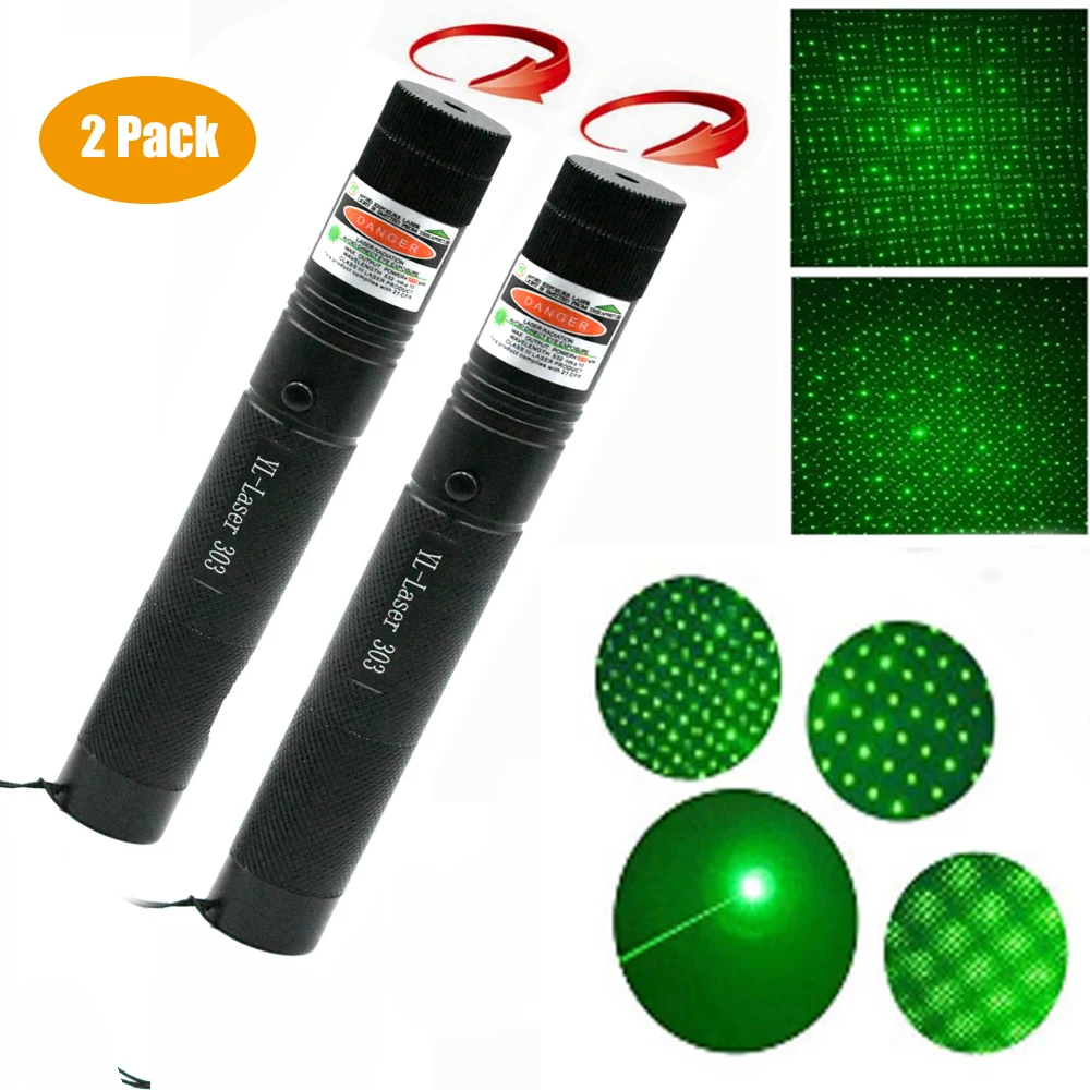 

2pcs 5mW Green Laser Pointer Lazer Sight Pen 5000m 532 nm Most Powerful Burning Lasers 303 with Battery and Charger