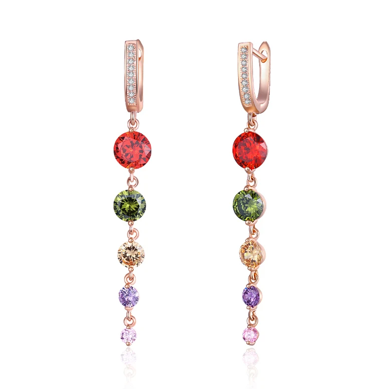 Романтические длинные серьги с разноцветным цирконием для женщин и девушек