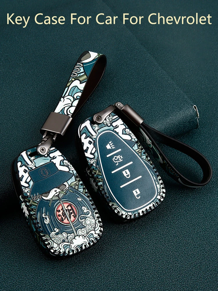 

For Chevrolet Scirocco ORLANDO TRAX Sail EPICA Captiva Malibu Volt Chevy Genuine Leather Car Key Case Auto Remote Cover Chain