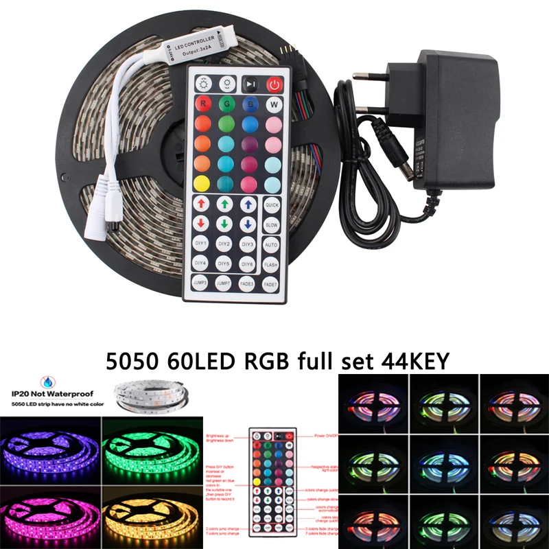 12V SMD 5050 RGB Светодиодные ленты 5 м задняя светильник Водонепроницаемый гибкий неон