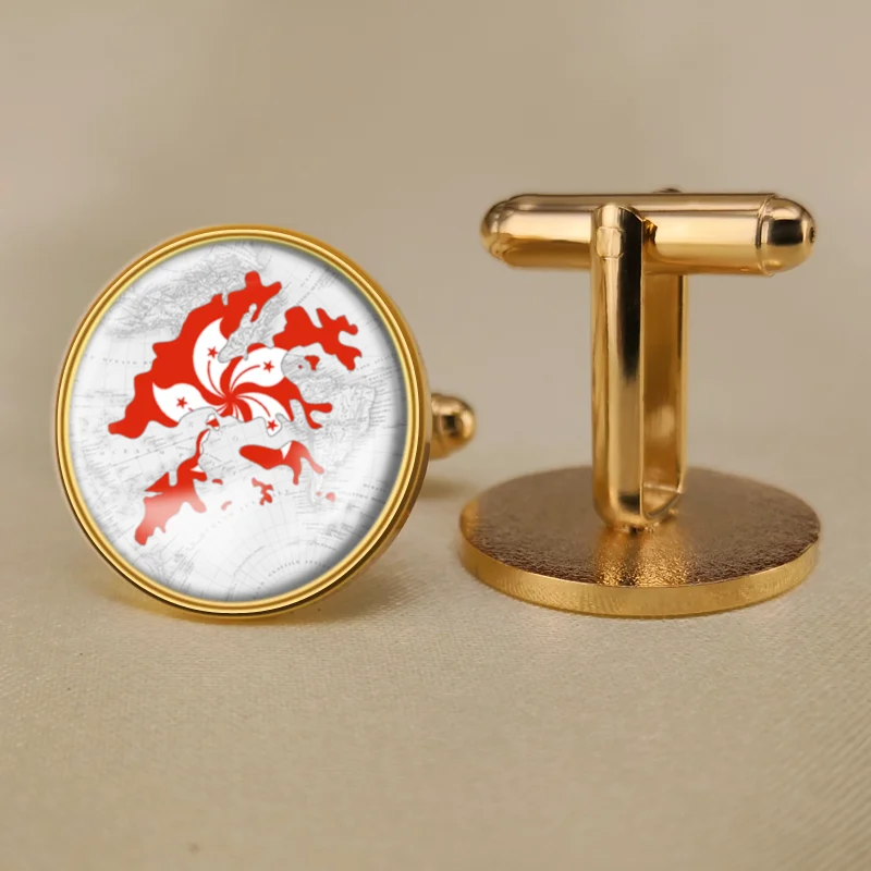 Гонконг карта запонки с изображением флага|Зажимы для галстука и запонки| |