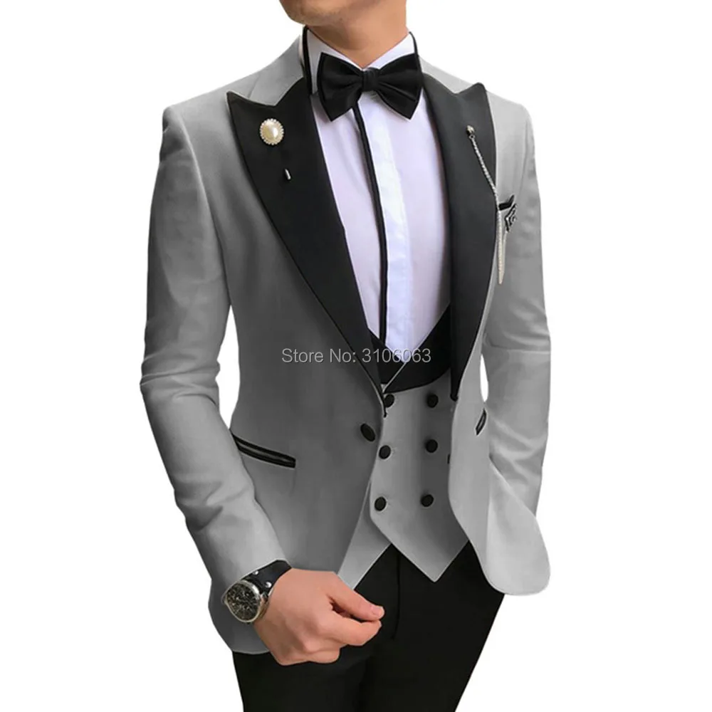 

Men Suits 3 Pieces Slim Fit Business Mens Groom Royal Blue Noble Grey White Tuxedos for Formal Wedding suit (Blazer+Pants+Vest)