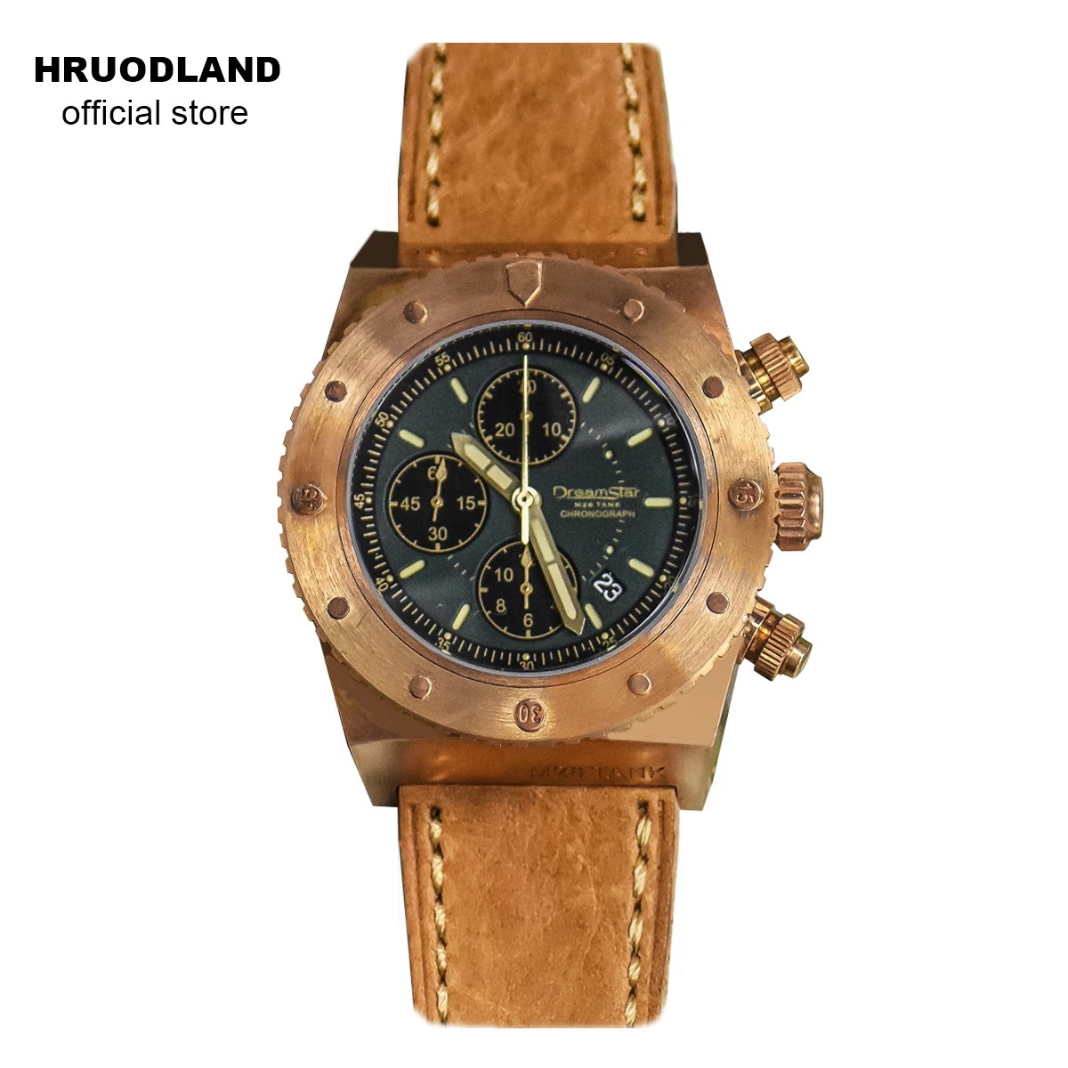 

Мужские часы-хронограф Hruodland Dreamstar ETA7750, бронзовые автоматические механические наручные часы с сапфировым стеклом и кожаным ремешком, 20 атм