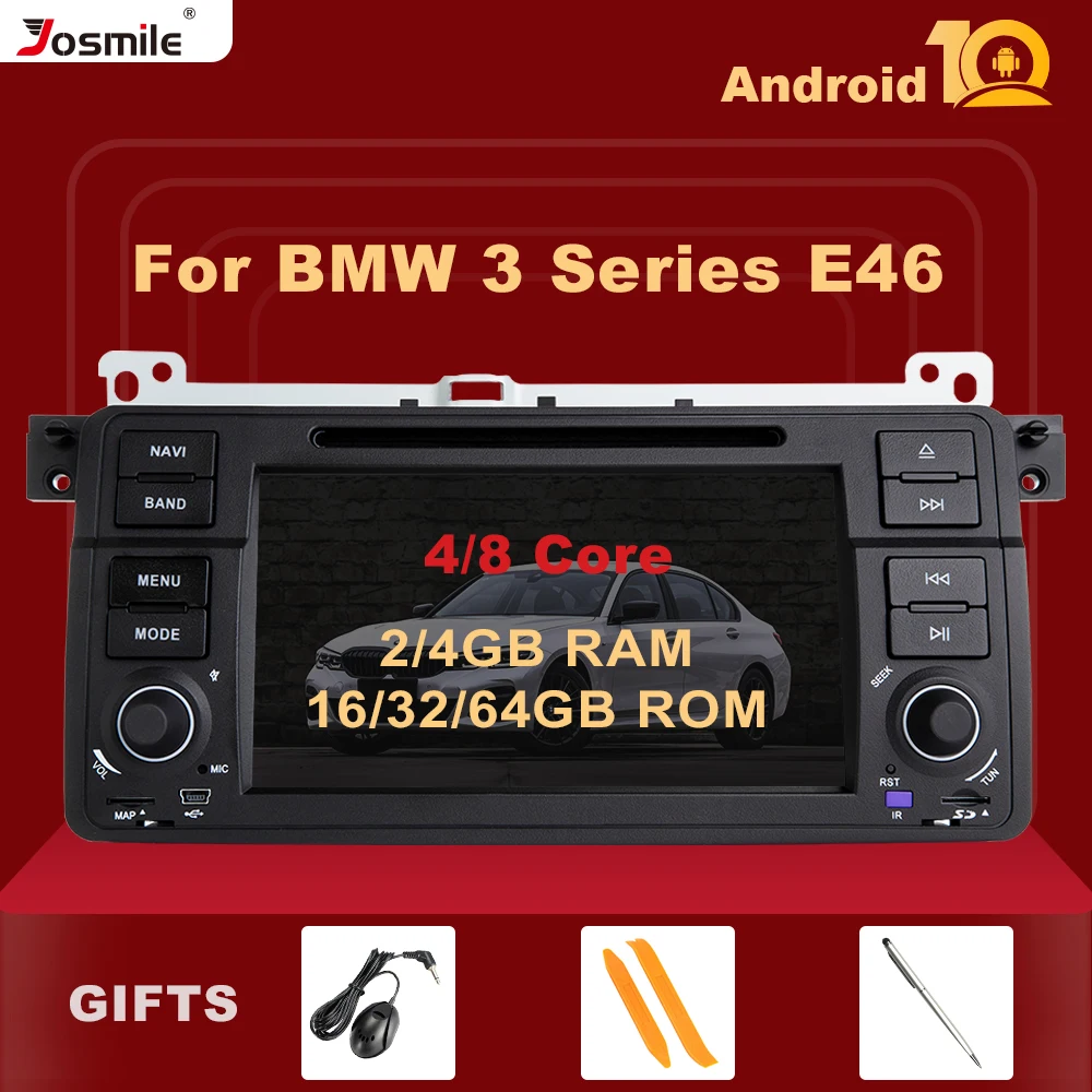 

Josmile Автомагнитола 1 Din Android 10 автомобильный DVD-плеер для BMW E46 M3 Rover 75 Coupe 318/320/325/330/335 GPS-навигация 1998-2006 4G