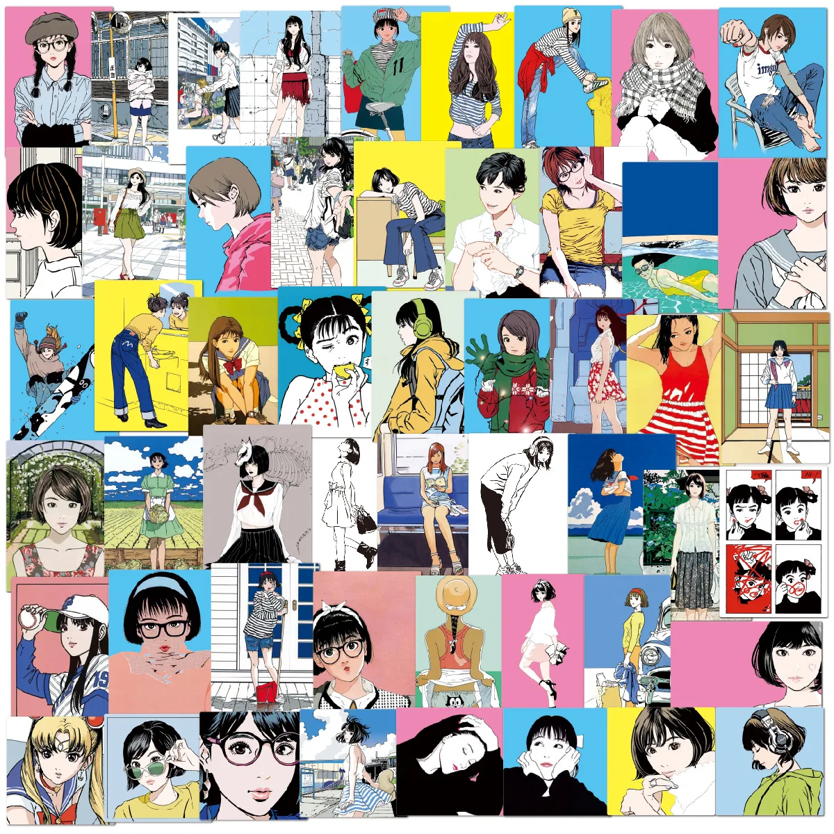 

10/30/50PCS Japanese Vitality Girl Sticker Retro Nostalgic Illustration Hand Account Computer Waterproof Decoration Sticker