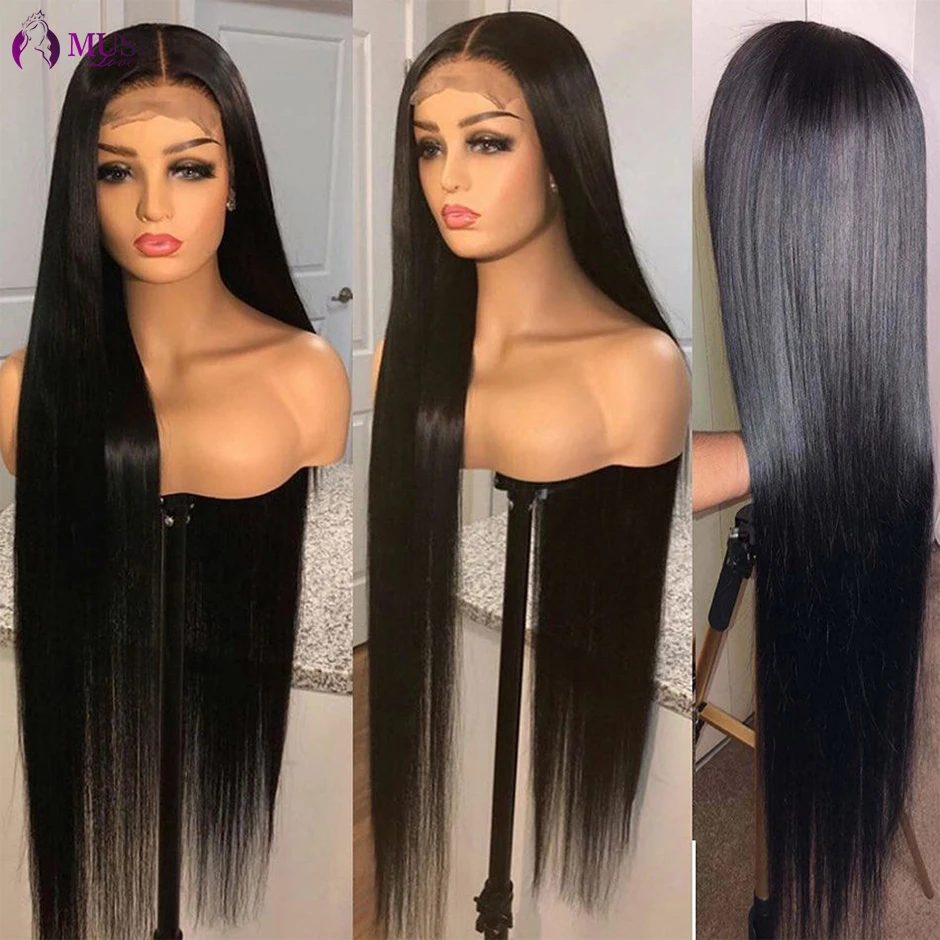 MUSE LOVE 4x4 Straight Closure Wigs Preplucked Indian Straight Human Hair Wigs For Black Women 180% Human Hair Lace Closure Wigs