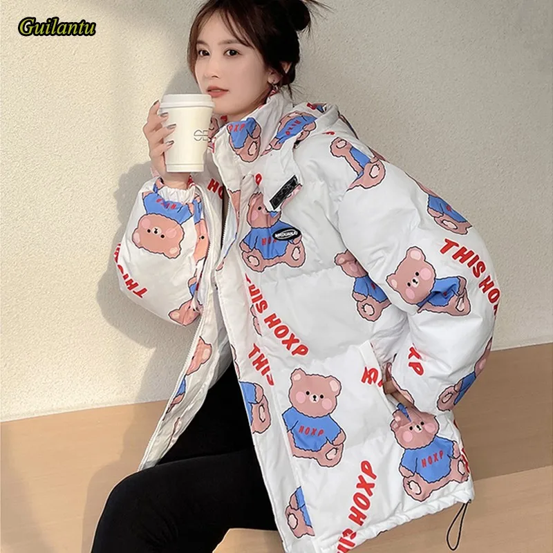

Guilantu Winter Oversize Jacket Women Hooded Loose Short Parka Mujer Fashion Print Cartoon Cotton-padded Jacket Coat Female
