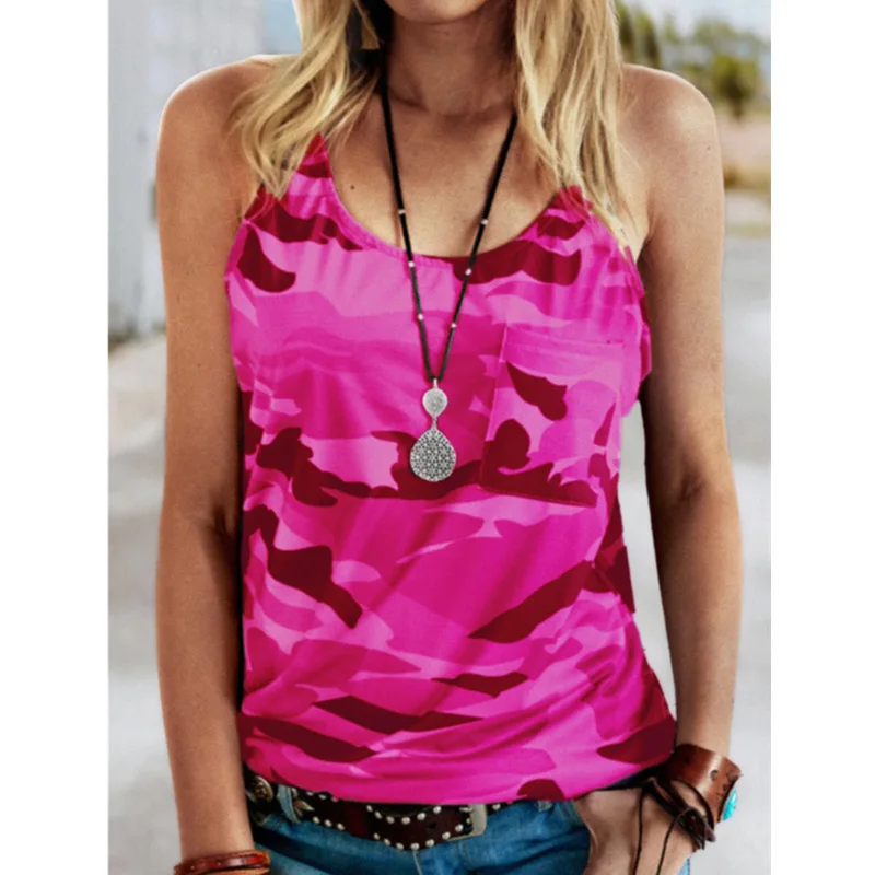 

2021 Europe and the United States New Fashion Sexy Camouflage Vest Casual Street Sleeveless Ladies T-shirt Top