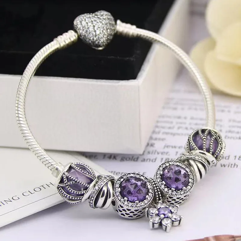 

S925 Sterling Silver Blue Cat Eyes And Blue Star Pendant With Heart Button Bracelet Suitable For Women's Wedding Diy Jewelry