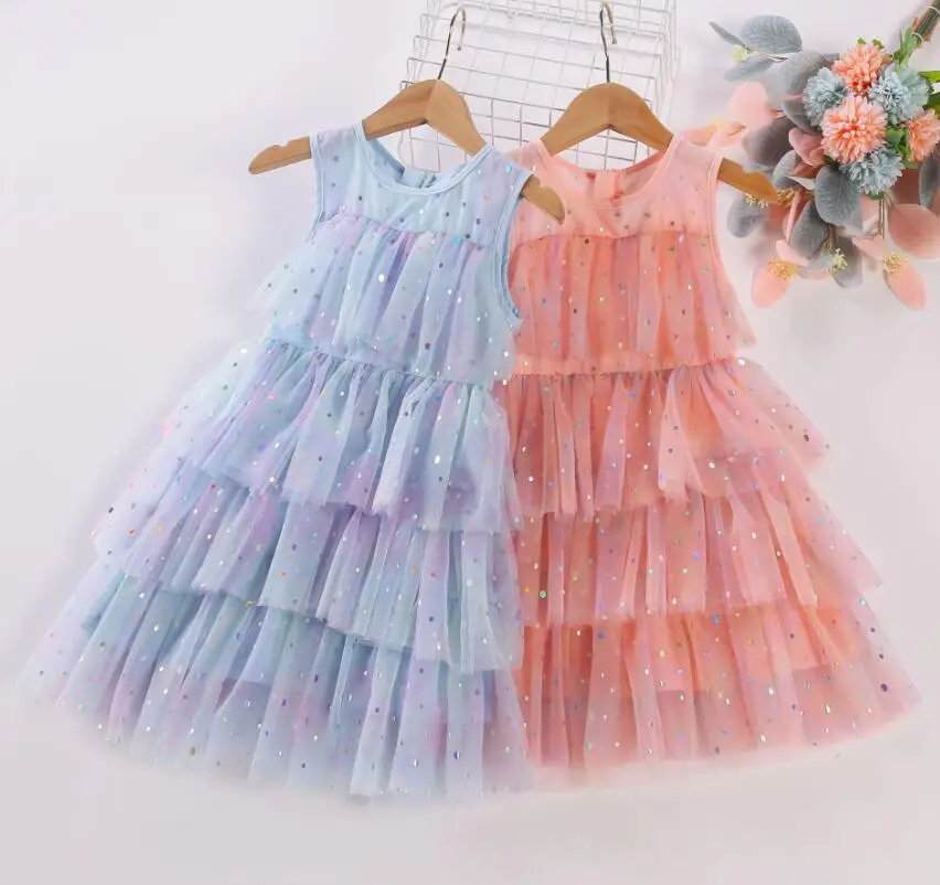 Retail Summer Baby Fashion Printed Cake Dress Princess Kids Sweet Clothing 3-8T |