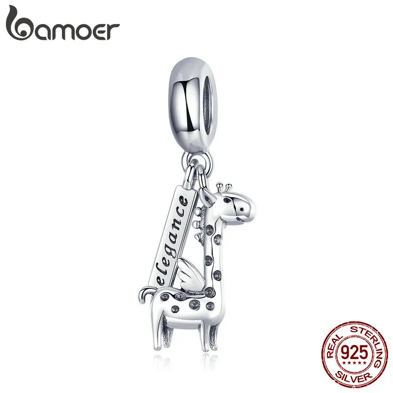 BAMOER 925 пробы серебряный Прекрасный жираф животное кулон талисманы подходят браслеты и браслеты ювелирные изделия SCC976