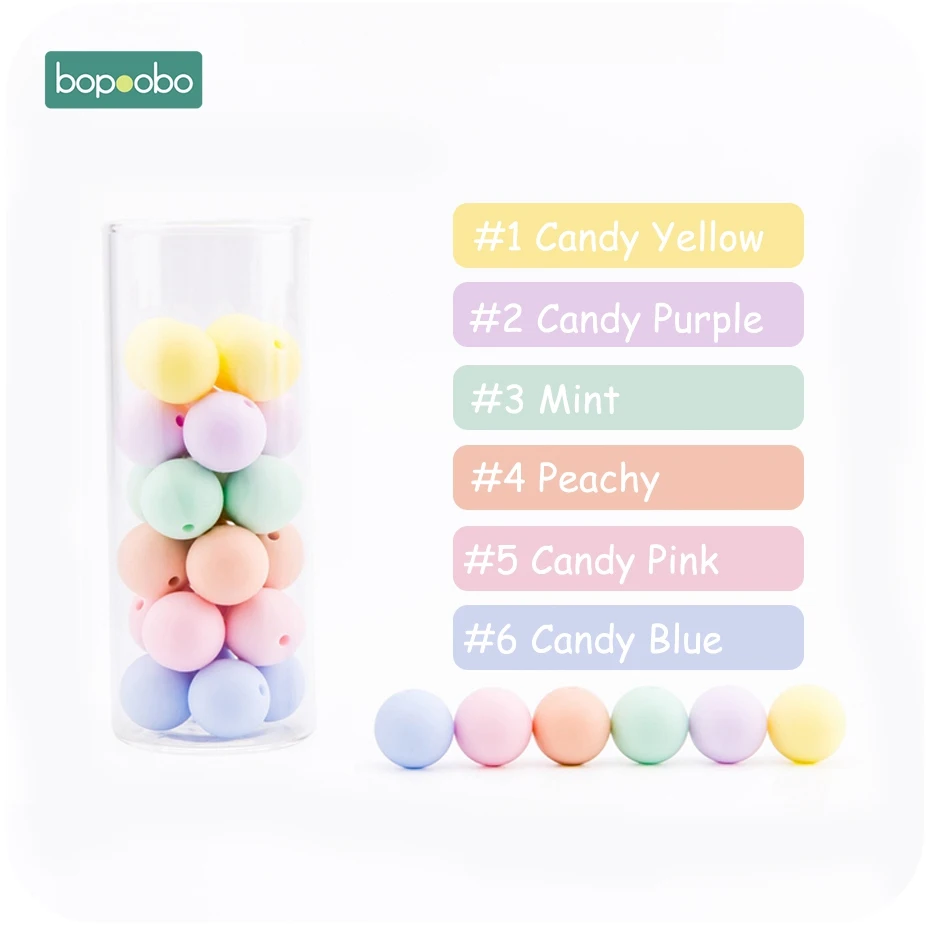 Candy Color Bopoobo 15 мм 30 шт 4-6 месяцев силиконовый бисер ребенок Прорезывание Зубов Бусины безопасные и натуральные Экологичные нетоксичные не BPA Силиконовые Бусины - Цвет: Candy Color