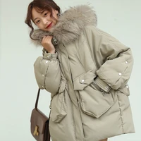 l0832 winter new street embroidered white duck down jacket womens hooded raccoon dog coat feather yue