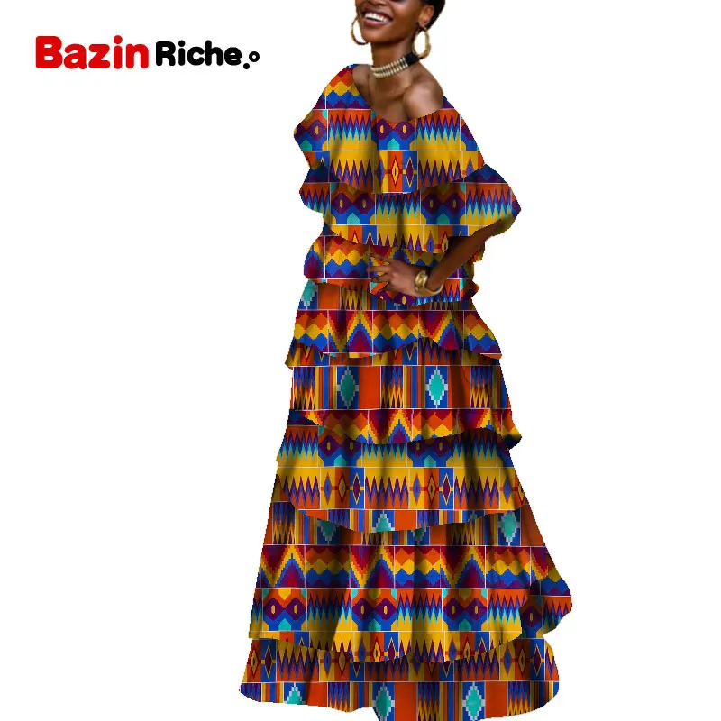 2021 африканские платья для женщин с принтом Многослойные Длинные базин богатые из