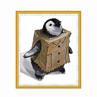 joy sunday penguin clothes stamped cross stitch kit cartoon chinese cotton 11ct 14ct printed decoration for home embroidery gift