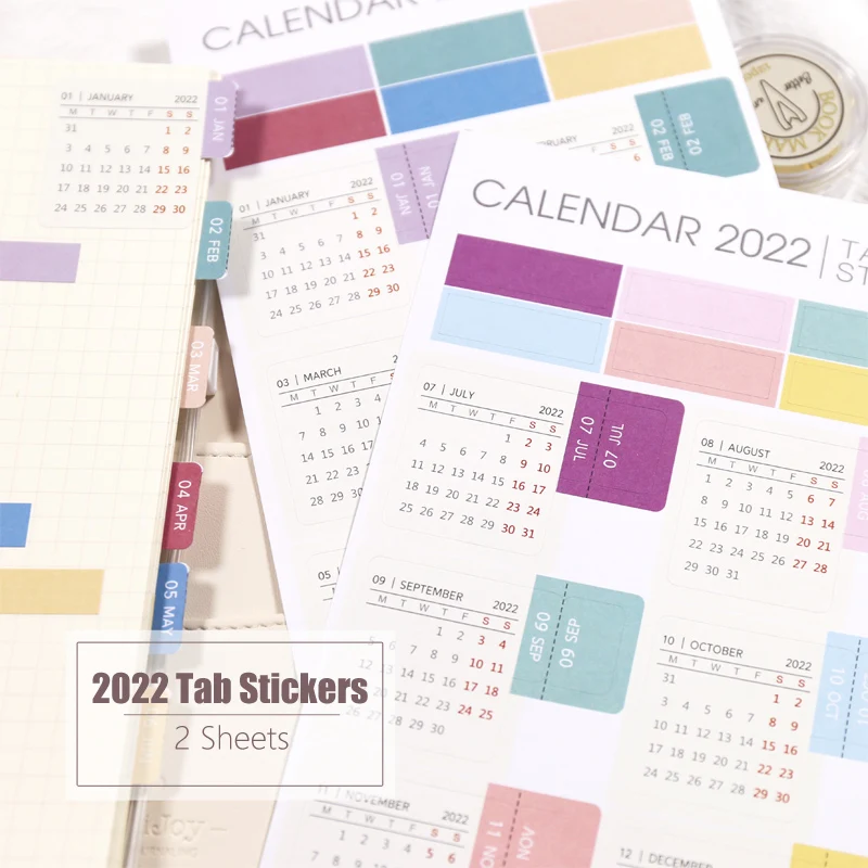 

MyPretties 2 Sheets/Set 2022 Calendar Tab Stickers Functional Planner Monthly Schedule Mark Agenda Stationery Stickers