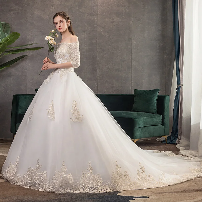 

The New Bride One-shoulder Style Grace Palace Dream Princess Fluffy Dress Wedding Dress Fashionable And Generous