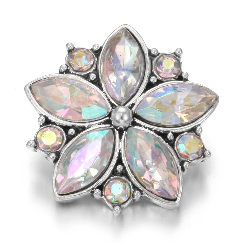 6pcs/lot New Snap Jewelry 18mm Metal Rhinestone Button Flower Colorful Buttons Fit Necklace Women DIY | Украшения и аксессуары