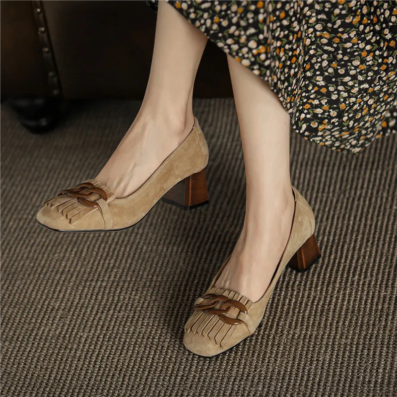 

FEDONAS Square Toe Shoes For Women 2021 Spring Chunky Heels Shallow Women's Office Lady Newest Office Lady Working Shoes Woman