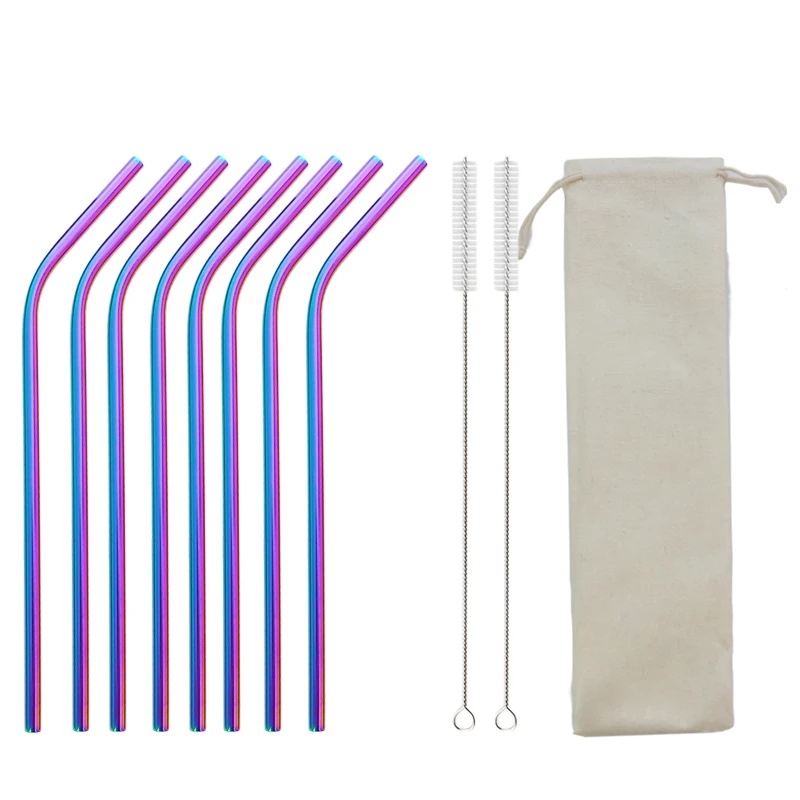 

Straws Drinking Metal Straw Stainless Steel 215*6mm Colorful Reusable Cleaning Brush Home Party Barware Accessories Straight