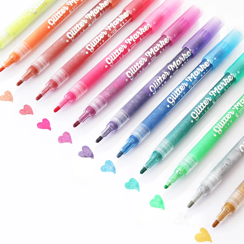 

12 nice Glitter color marker pen 1mm Water based UV resistant Pigment ink pens for Lettering Drawing Painting Album Art A6848