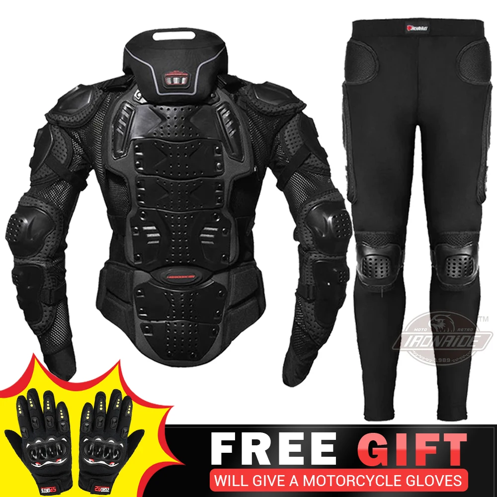 

Black Motorcycle Jacket+Pants Moto Motocross Racing Motorcycle Body Armor Protective Gear Moto Guard Protective Equiment S-5XL