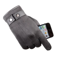 thicken warm winter mens riding and driving leisure suede touch screen cotton gloves
