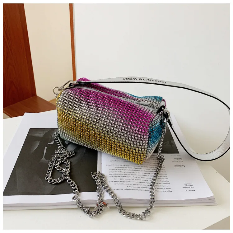 

Luxury Full Rhinestone Shoulder Bag Fashion Flashing Rhinestone Small Square Bag Hand Carry Hand Underarm Bag Purse Cross Body