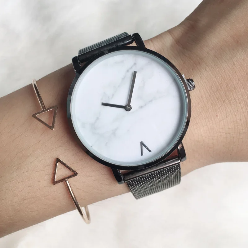 black Брендовые креативные кварцевые часы с сетчатым ремешком и мрамором, повседневные женские наручные часы из нержавеющей стали, Relogio Feminino, Прямая поставка - Цвет: black